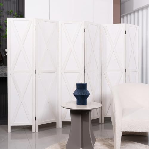فاصل غرفة خشبي قابل للطي مكون من 6 ألواح لزيادة الخصوصية، بطول 1.7 متر، فاصل قائم بذاته بتصميم X على الطراز الريفي، لمسة نهائية بيضاء لتزيين المنزل من جازيل
