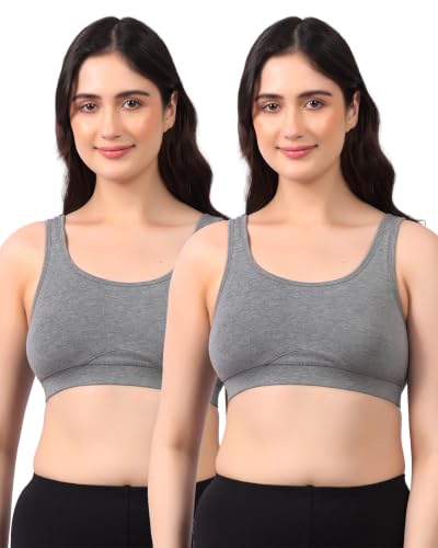 Image of Lavos Bamboo Cotton Comfort Sleeping Bra for Women, Slip On Bras to Wear at Home, Non-Padded & Non-Wired Sports Bras, Full /High Coverage, Soft Comfortable & Breathable Broad Strap Bra (Pack of 2)