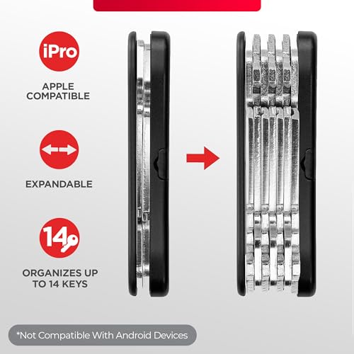 KeySmart iPro Key Finder Locator with Sound - Keychain Key Holder, Apple Find My App Compatible, Key Organizer, Compact Clutter-Free Key Chain Tracker, Tech Gifts for Men (Up to 14 Keys, Black)