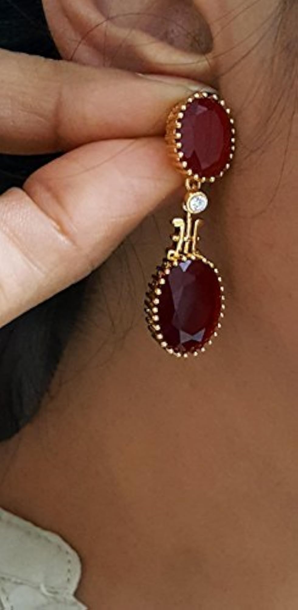 Women's Red Stone Ruby Earrings, Elegant Design
