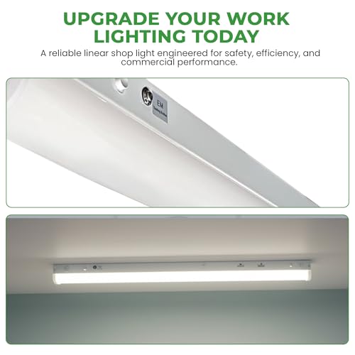 Image of E2 LIGHTING 4FT LED Linear Shop Light 40W Dimmable Indoor Light Fixture 5200 Lumens High Efficiency Energy Saving LED Fixture with Emergency Battery Backup 90 Min | 5CCT Tunable Lighting | 4 Pack