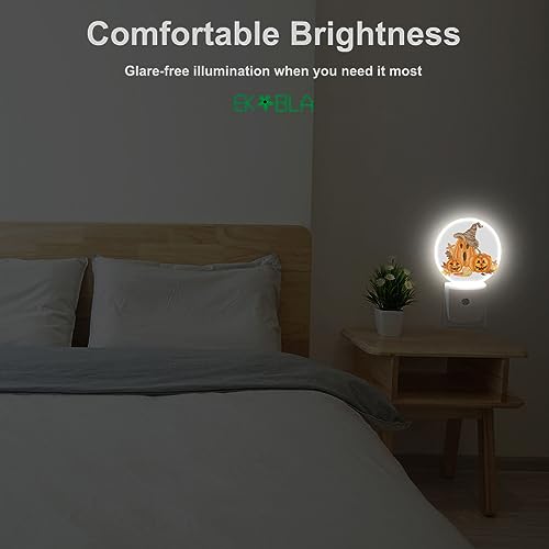 Image of EKOBLA Pumpkin Night Light, Seasonal Face and Fall Leaf Night Lights Plug Into Wall for Adult and Kids Halloween Decor