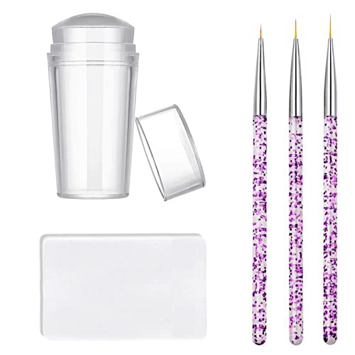 Nail Stamper Nail Art Brushes - French Tip Nail Stamp Clear Nail Art Stamper Jelly with Scraper 3pcs Nail Pen Brushes Soft Silicone Stamper Printer DIY French Tip Nail Stamping (3Pcs)