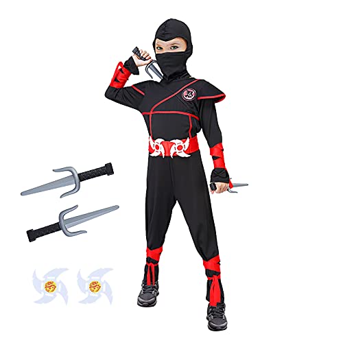Ninja Costume for Boys, Halloween Ninja Costume with Ninja Foam Accessories for Kids Dress Up Party