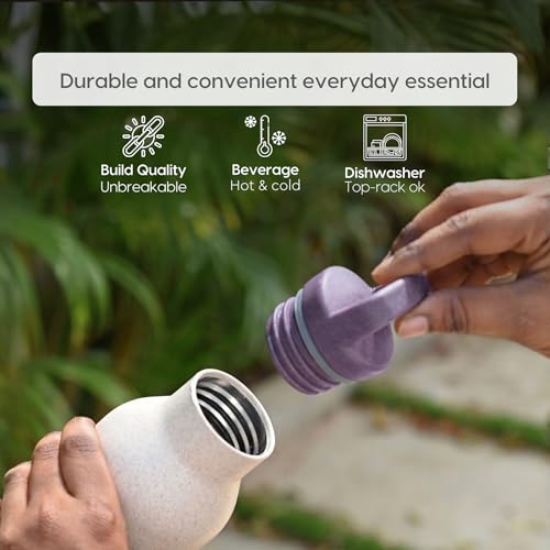 Image of Eha Earth Friendly Eco Spring Water Bottle for Office & Schools | Stainless Steel Water Bottle for Kids and Adults Made with Rice Husk | Leakproof |1 Unit, 900 ml | Purple