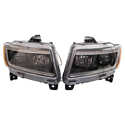 Image of TRQ Performance Driver and Passenger Side Headlight Assembly Set Black Housing Compatible with 11-13 Jeep Grand Cherokee Halogen Only