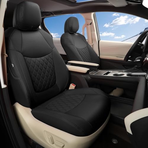GIANT PANDA Custom Fit Sienna Car Seat Covers for Select Toyota Sienna LE,XLE, SE,XLE Premium 8 Passenger 2015 2016 2017 2018 2019 2020,Three Rows,Leather,(Full Set,Black)