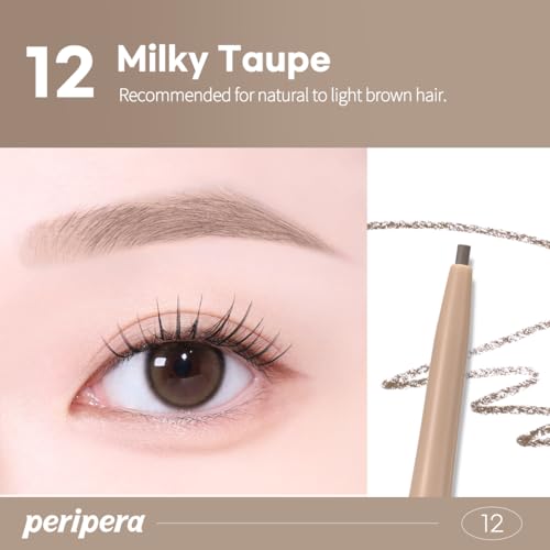 Image of PERIPERA Speedy Skinny Brow (12 MILKY TAUPE),1.5mm Precise Eyebrow Pencil, Dual-Sided Fine Tip Shades, Define Fills Brow Make up, K Beauty, Korean Make-up, Safe for Sensitive Skin