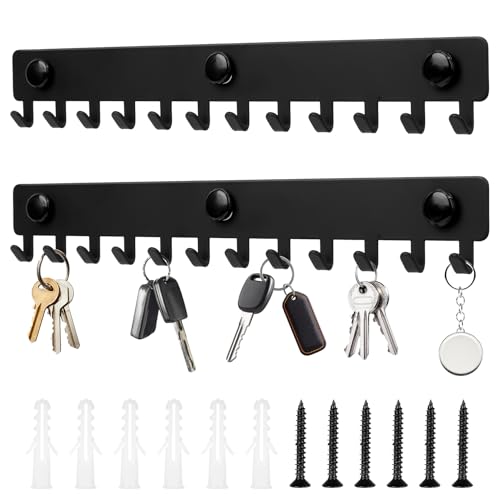 bayidun 2 Pcs Colgador Llaves Pared Negro, Ganchos Cuelga Llaves Pared, Colgador Soporte Porta de Pareds con 12 Ganchos para Organizador de Llave Dormitorio Oficina (25x2.5x3.7CM)