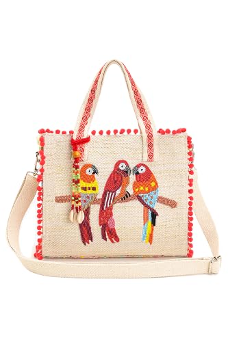 boho girl Parrot Perch Tote Bag – Beaded Parrots Design, Handcrafted Bag for Ladies, Colorful, Boho Chic Tote, Perfect for Casual Outings, Office Use, and Everyday Style for Womens & Girls-picture-16
