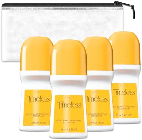 Graydon Hall Avon Timeless Deodorant - 4 Pack of Timeless Anti-Perspirant Deodorant 2.6 Oz, Bundle with Travel Case | Travel Size Deodorant for Women