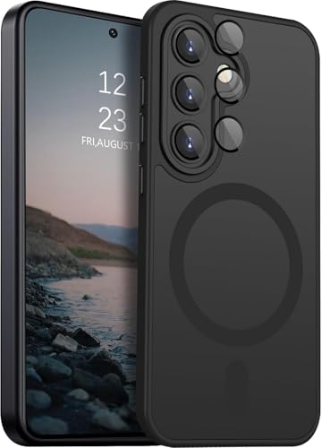 Elzzi Magnetic for Samsung S24 5g Case, Upgraded [Full Camera Protection] [Compatible with Magsafe] [Translucent Matte] Shockproof Protective Phone Case for Men & Women - Black