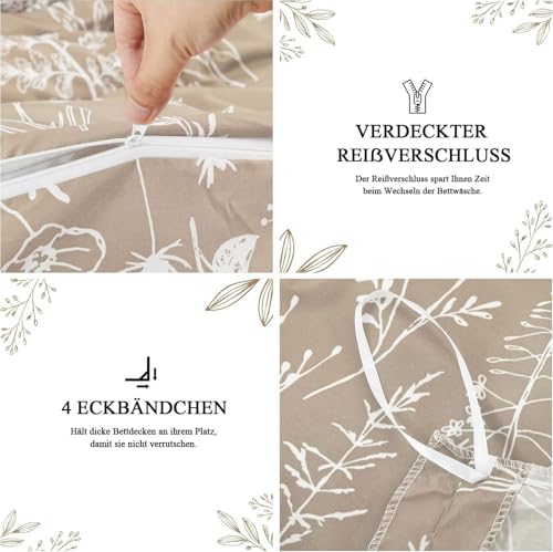 Tospass Bettwäsche 135x200 4teilig Khaki Blumen Pflanzen Bettwäsche Set – Ansicht 6