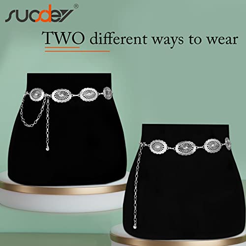 Suosdey Western Chain Belts For Women Cowgirl Concho Country Belts Metal Adjustable Silver Belt #TOP7