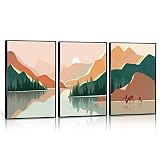 3 Piece Boho Sunset Mountain Landscape Canvas Wall Art Modern Abstract Minimalist Woodland Nursery D