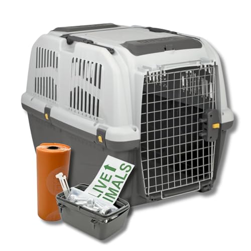 Trasportino Skudo Compatibile Iata Gatto Cane Rigido Accessorio da viaggio Animali Porta in Ferro Fessure Conforme agli Standard Aereo (5+KIT (79×58,5x65h) + Kit)