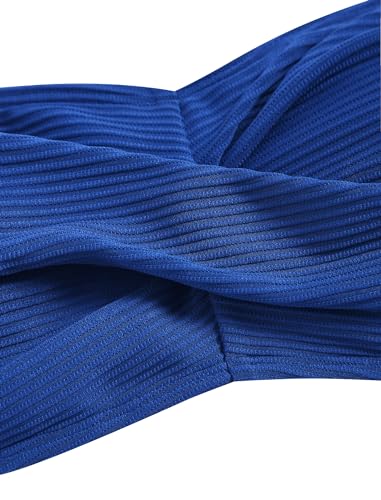 ZAFUL Women's Strapless Twist Bandeau Bikini 2 Piece Swimwear Cheeky Solid Lace up Bathing Suits4