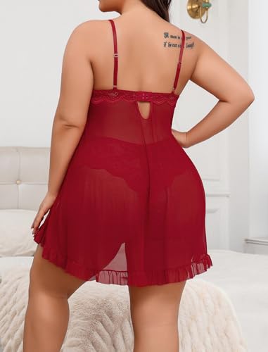 Image of Avidlove Plus Size Lingerie for Women Sexy Lingerie Dress Lace Babydoll Lingerie V-Neck Open Front Strap Nightdress