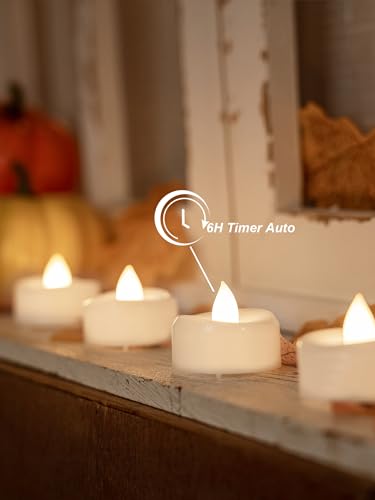Image of merrynights Flameless Candles, 12Pack Timer Fake Candle, LED Tea Light Candles, Battery Operated Votives with 6 Hours Timer Auto for Halloween Christmas Wedding Decor-1.5'' D X 1.25'' H, Warm White