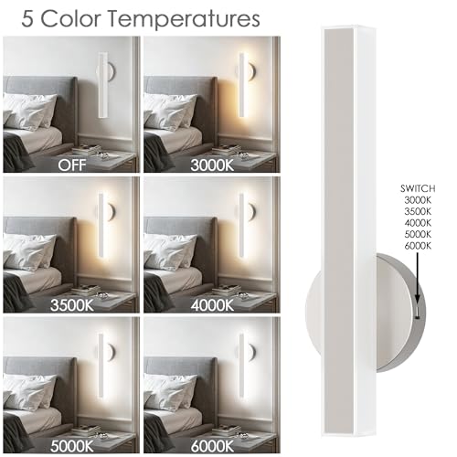 Image of Aipsun Brushed Nickel Wall Sconce Hardwired Modern LED 18W Wall Sconce Set of Two, 15.7Inches Wall Lights for Living Room Bedroom Hallway 5CCT