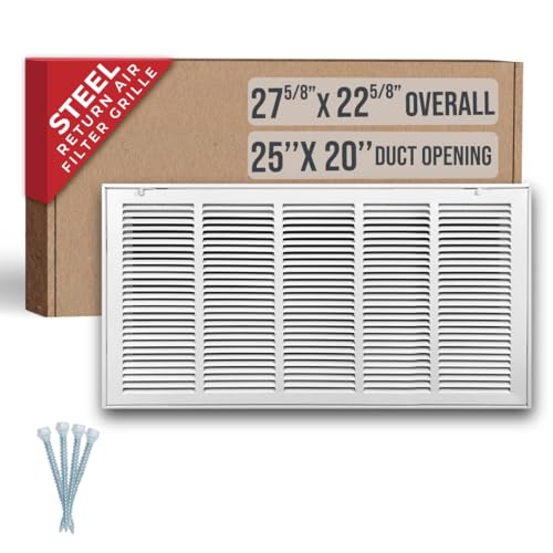 Image of Fits 25x20 Duct Opening | Steel Return Air Filter Grille by Handua [Removable Door] for 1-inch Filters | Vent Cover Grill | White | HVAC Cold Air Intake Grille | Out Dim: 27 5 /8 inchW X 22 5 /8 inchH