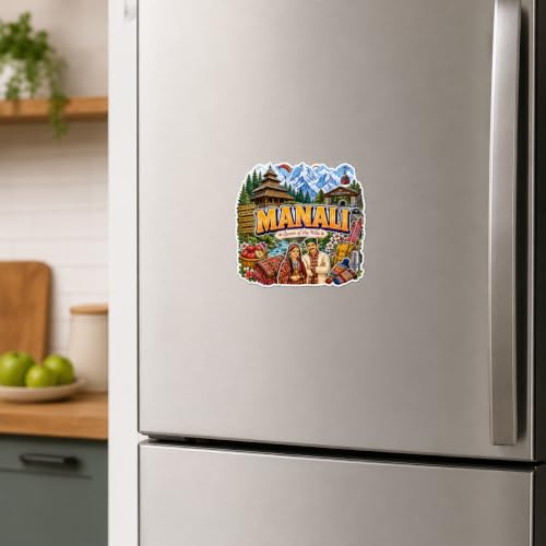 Image of Zesta Wooden Fridge Magnets Set | Refrigerator Decor Magnets for Kitchen | India Souvenir Fridge Magnet Collection | Wooden Magnet for Fridge Door Decoration (Manali)