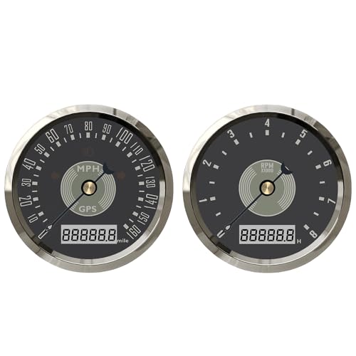 ELING 85mm (3 3/8'') Gauge Kit GPS Speedometer Classical 160MPH Odometer Adjustable Tachometer 8000RPM for Car Boat RV Van ATV with Hour Meter Red and Yellow Backlight 12V 24Volt