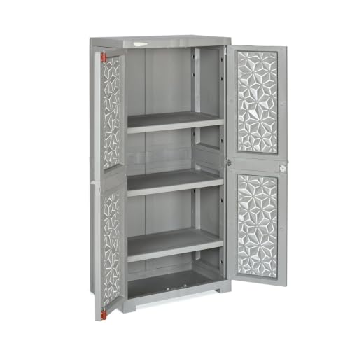 Image of Nilkamal Freedom FMM Star Plastic Wardrobe | 4-Shelf Storage Cupboard with Doors | 3-Year Warranty|Clothes Organizer|Almirah|for Home, Living Room, Bed Room|Adult & Kids| Haze Grey & Milky White