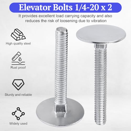 Image of 1 /4-20 x 2 Elevator Bolts, Zinc Plated Flat Head - 20 Pack | Garage & Roll-Up Door Hardware Fasteners, Part Number 01497323964