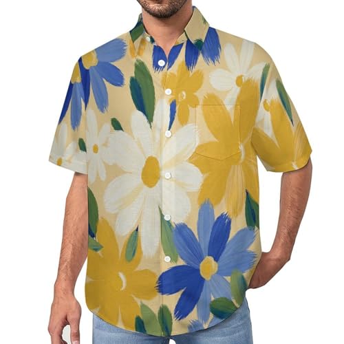 Chemise d'été Aloha imprimé fleur de marguerite motif original tracé à la main