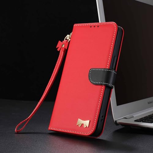 Étui portefeuille iPhone 14 Pro rouge rabat aimanté cuir solide