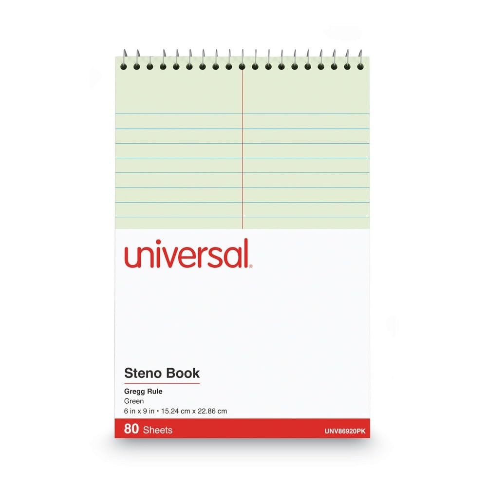 Universal UNV86920PK 6 in. x 9 in. 80 Green-Tint Gregg Rule Steno Pads - Red Cover (6/Pack)