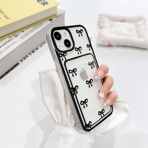 NITITOP Compatible with iPhone 14 Case with Card Holder Clear Cute Bow Ribbon for Women Girls Colorful Frame Soft TPU Wallet Shockproof Protective Cover - Black by NITITOP - Image 7