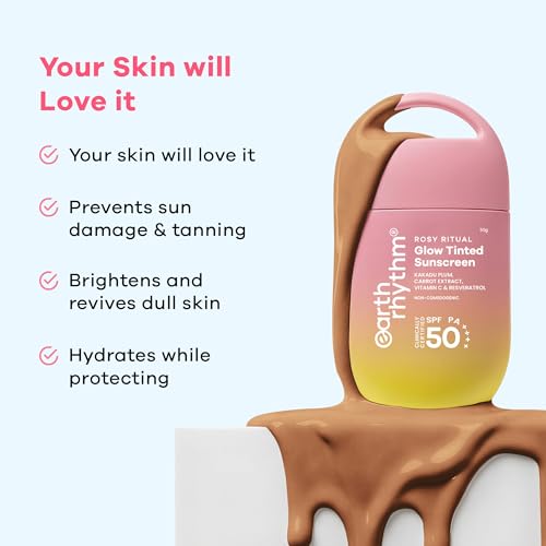 Image of Earth Rhythm Rosy Ritual Glow Tinted Sunscreen SPF 50 PA ++++ with Vitamin C,No Oxybenzone (50gm) - Almond