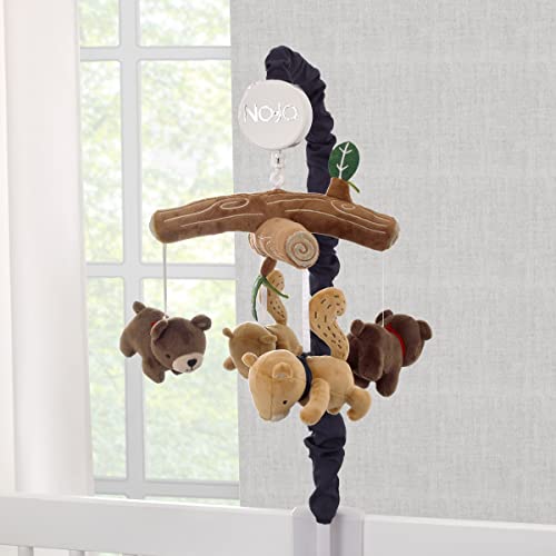Image of NoJo Into The Wilderness Brown, Tan and Navy, Logs, Bear and Beaver Plush Musical Mobile