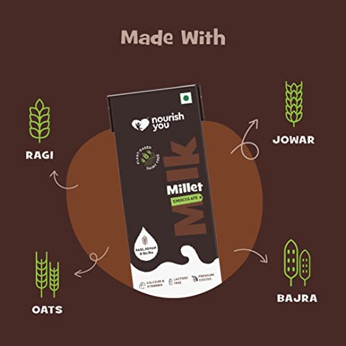 Image of Nourish You Plant Based Millet Mlk with goodness of Ragi, Jowar, Bajra & Oats | Dairy Free | Preservatives free |Healthy Vegan Creamy Mlk Unsweetened| Chocolate Flavour Mlk |1.2L (200 ml each x 6)