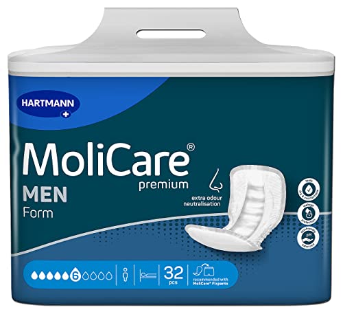 MoliCare Premium Form Men 6 gocce, per incontinenza media: alta sicurezza, protezione extra contro le perdite e discrezione per gli uomini, 32 pezzi