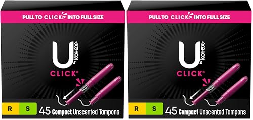 U by Kotex Click Compact Multipack Tampons, Regular/Super Absorbency, Unscented, 45 Count (Pack of 2)