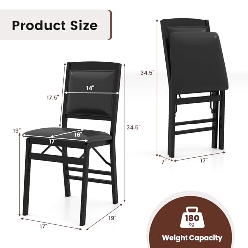 Image of Giantex Folding Dining Chairs Set of 2, Black Wood Kitchen Chair w /Padded Seat, Solid Wood Frame, Max Load 400 Lbs, No Assembly, Easy to Store Foldable Wooden Dining Chairs for Apartment, Small Space