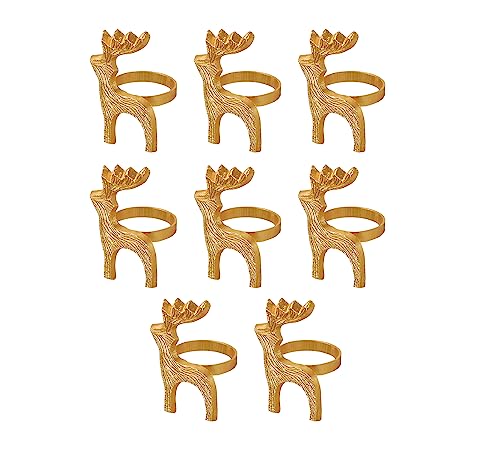 Image of COTTON CRAFT Christmas Napkin Rings - Set of 8 Merry Xmas Fall Thanksgiving Metal Reindeer Napkin Ring - Rejoice Hallelujah Holiday Celebration Party Gift Dining Table Handmade Napkin Holder - Gold
