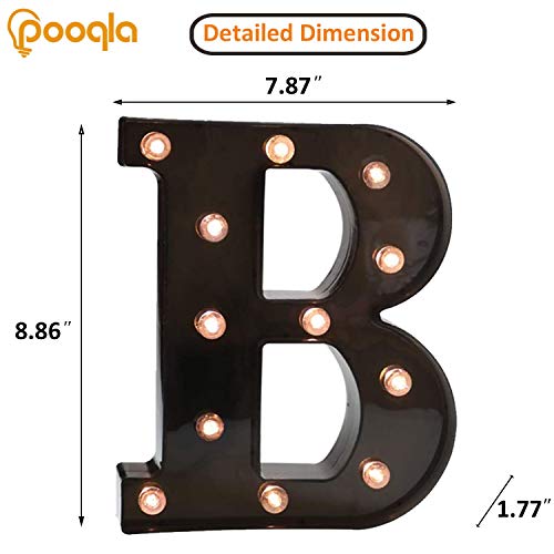 Image of Pooqla Black Light Up Letter B, Marquee Letters Black Room Decor | LED Lighted Letters Birthday Party Decorations, Gifts for Boys Men Christmas Anniversary Night Light Home Bar Room Decoration
