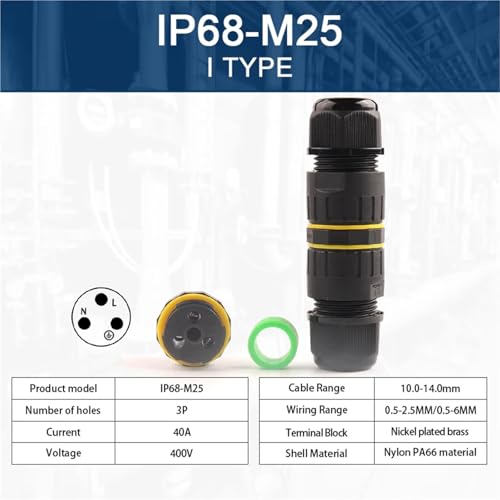 1 Stück IP68 M25 wasserdichter elektrischer Steckverbinder – 2/3/4/5-polige Verdrahtungsklemme for 5–14 mm schnelle Kabelverbindungen(1Set 3P 10.0-14.0mm)