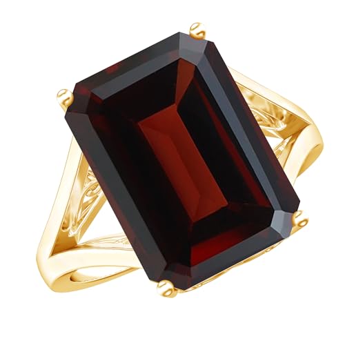 Rosec Jewels Certified 9 Carat Lab Grown Garnet Engagement Ring in Silver Aaaa Quality January Birthstone Ring - With Jewelry Box 14K Yellow Gold Plated Silver Size:US 7.00