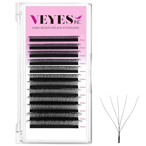 VEYES INC YY Lash Extensions Tray C/D curl 9-15mm Mixed Length Premade Volume Eyelash Fans Professional Lash Extension Supplies Matte Black(5D-W 0.07 D-curl 9-15mm)
