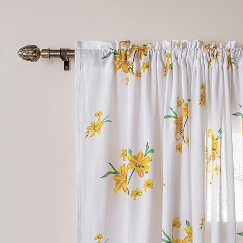 Image of HOMEMONDE Premium Cotton Curtains 9 Feet Long Door - Printed 1 Piece Transparent Curtain Hang with Rod Pocket, Luxury Linen Textured Drapes - 108 Inch