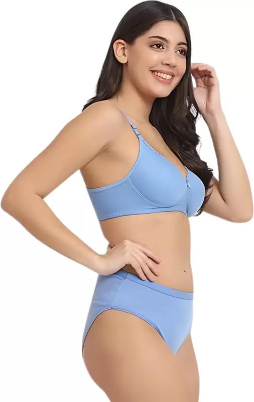 Image of Women's Cotton Full Coverage Lightly Padded Wire Free Sexy Bra Panty Lingerie Set Honeymoon Bikni Set for Girl's Combo Pack of 3