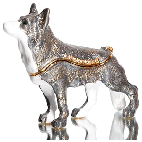 Waltz&F Gray wolf Trinket Box Hinged Hand-painted Figurine Collectible Ring Holder Cover
