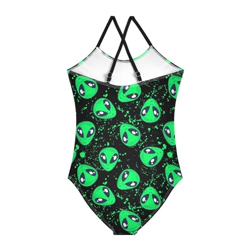 Girls Green Alien Swimsuit One Piece Bathing Suit Kids Swimming Suits Beach Swimwear 3-10T2