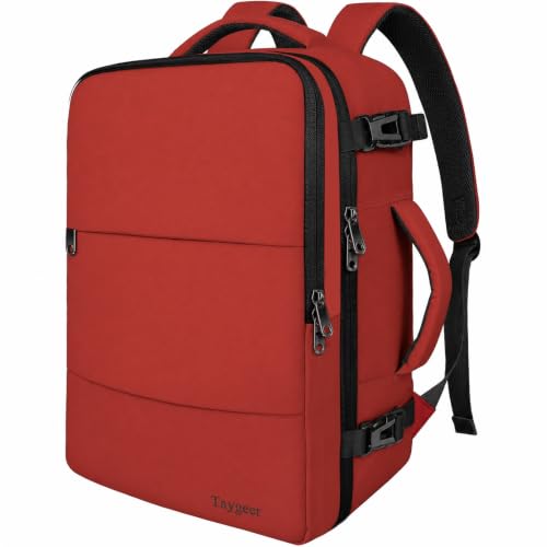 Image of Taygeer 15.6 Inch Travel Backpack Carry On for Women Men, Personal Item Bag | Airline Approved Backpack with Water Bottle Pocket & Laptop Compartment, Bag for Weekender, Work, Hiking Essentials,Brick Red