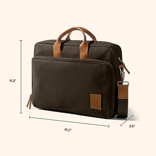 Image of DailyObjects 100% Cotton Canvas Commute Laptop Messenger Bag for Men & Women | Travel Shoulder Handbag With Trolley Sleeve | Metal Zip Closure | Leather Handles | Padded Laptop Compartment For 14 inch
